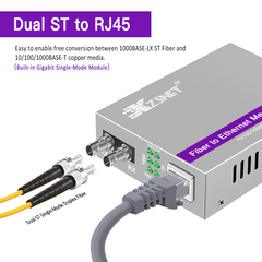A Pair of Gigabit ST to RJ45 Converter, Single-Mode Fiber to Ethernet Media Converter (Built-in Module, 1310nm, 20km), Plug & Play, 10/100/1000 Base-T Compatible, Auto-Negotiation, Jumbo Frame