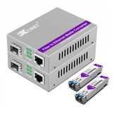A Pair of 1.25G/s Gigabit Single-Mode Dual LC Fiber to Ethernet RJ45 Media Converter for 10/100/1000Base-Tx to 1000Base-LX (with 2PCS SFP to LC Module), 1310nm, SMF, up to 20-km
