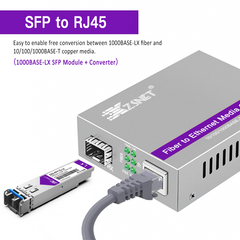 A Pair of 1.25G/s Gigabit Single-Mode Dual LC Fiber to Ethernet RJ45 Media Converter for 10/100/1000Base-Tx to 1000Base-LX (with 2PCS SFP to LC Module), 1310nm, SMF, up to 20-km