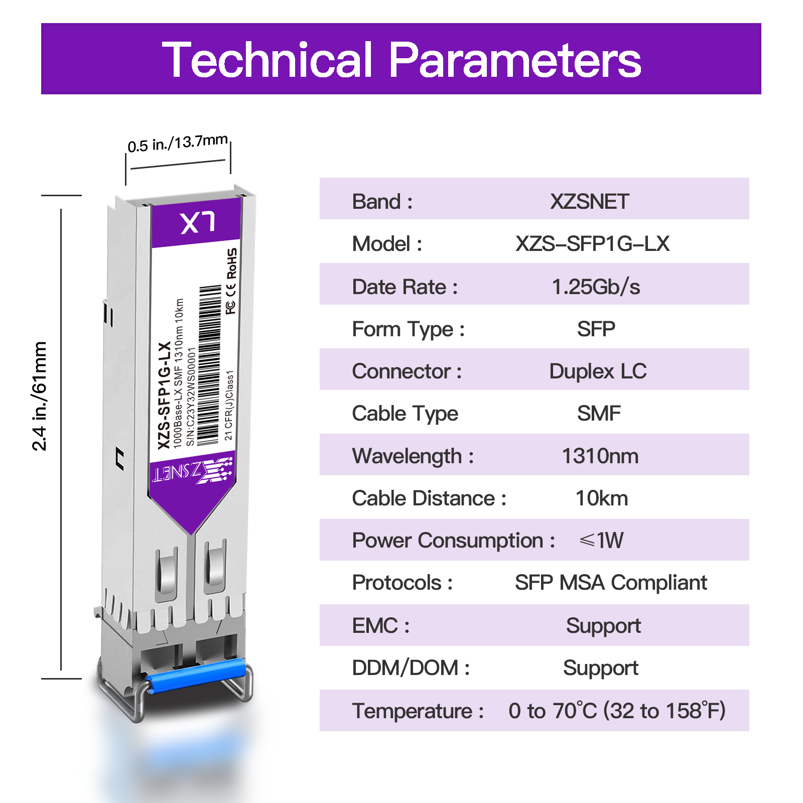 1000BASE-LX SFP Transceiver, 1.25G SFP to LC Single Mode Fiber Module Compatible for Cisco GLC-LH-SMD, Ubiquiti UniFi UF-SM-1G, Mikrotik, Meraki, Netgear AGM732F, D-Link and More, 2 Pack