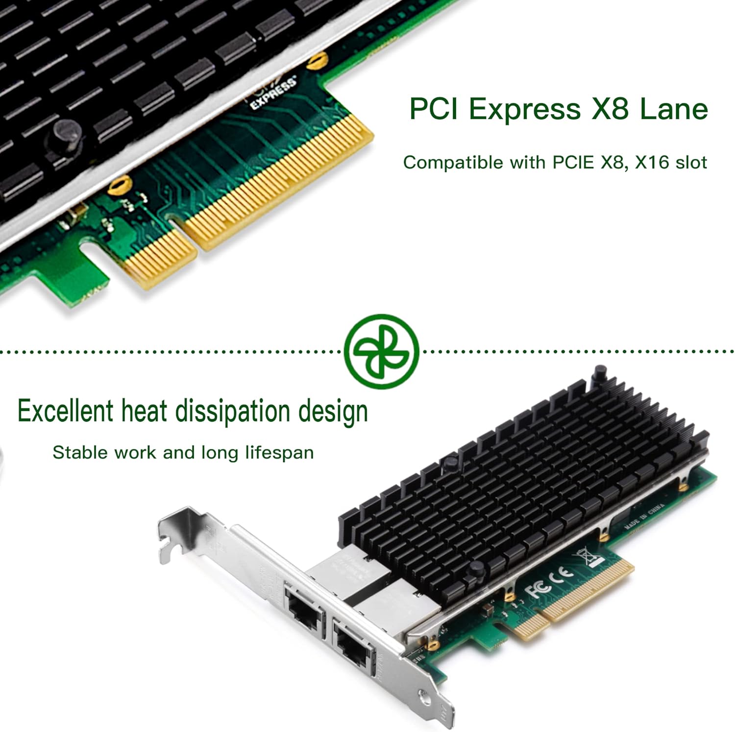 10G Network Card with Intel X540 Chip, 10GB PCI-E NIC Compare to Intel X540-T2, Dual RJ45 Port PCI Express X8 Ethernet Adapter Support Windows/Windows Server/Linux/Freebsd/VMware ESXi